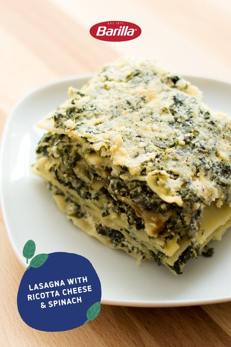 For the perfect vegetarian lasagna option, look no further! Creamy ricotta and Béchamel sauce combine with plenty of spinach in this recipe to make a veggie lasagna you'll be proud to share. Give it a try tonight and check out more vegan recipe ideas at Barilla.com. Veggie Lasagna Recipe With Ricotta, Barilla Lasagna Recipe, Spinach Ricotta Lasagna, Lasagna With Ricotta Cheese, Easy Spinach Lasagna, Spinach Lasagna Recipe, Spinach And Ricotta Lasagna, Ricotta Lasagna, Lasagna With Ricotta