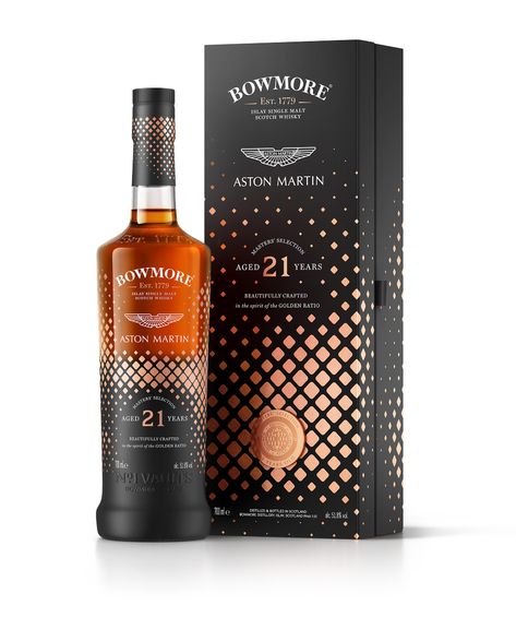 Bowmore Aston Martin Masters' Selection 21YO on Behance Old Aston Martin, Luxury Bottle Packaging, Balvenie Whisky, Bowmore Whisky, Vodka Labels, Luxury Packaging Design, Bottle Design Packaging, Alcohol Packaging, Bottle Images