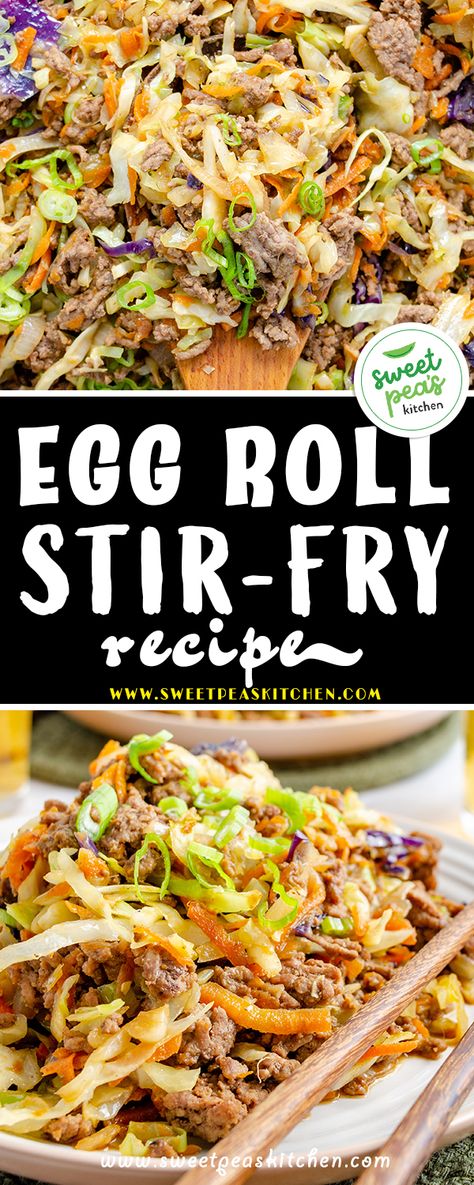 Egg Roll Stirfry, Eggroll Stir Fry Recipe, Eggroll Stir Fry, Egg Roll Skillet Recipe, Coleslaw Mix Stir Fry, Cabbage Roll Stir Fry, Chicken Coleslaw Stir Fry, Coleslaw Mix Recipes Stir Fry, Egg Roll Stir Fry Recipe