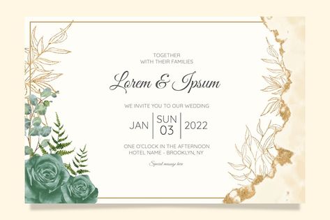 Floral wedding invitation cards template... | Premium Vector #Freepik #vector #floral-invitation #watercolor-invitation #flower-invitation #wedding-invite Wedding Invitation Cards Template, Invitation Flower, Watercolor Invitation, Gold Foil Wedding Invitations, Floral Wedding Invitation Card, Gold Foil Wedding, Wedding Invitation Card Template, Foil Wedding Invitations, Landscape Background