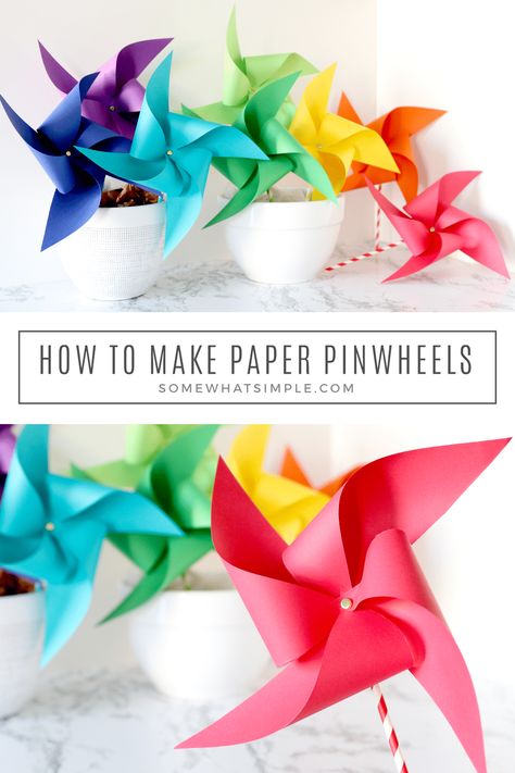 Paper Pinwheels Pinwheel Diy Paper, Pinwheel Paper Craft, How To Make Paper Pinwheels, Diy Pin Wheel, Diy Pinwheels That Spin, Pinwheel Decor, Paper Pinwheel Backdrop, Paper Pinwheel Diy, Paper Crafts For Preschoolers