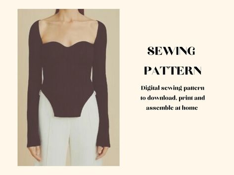 PDF Sewing Pattern: Sweetheart Long Sleeve Corset Top | Etsy Australia Sweetheart Neckline Top Pattern, Sleeved Corset Top, Korsett Top, Long Sleeve Corset Top, Katherine Howard, Long Sleeve Corset, Bodysuit Pattern, Corset Pattern, African Clothes