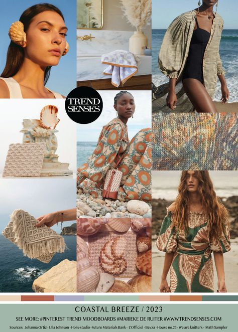 COASTAL BREEZE // 2023 – Trendsenses - Sources: Johanna Ortiz – Ulla Johnson – Hors-studio -Future Materials Bank – L’Officiel – Bevza – House no.23 – We are knitters – Math Sampler Our moodboards are free, feel free to support us. Fashion Trend Pattern, Fashion Trending Moodboard, Fashion Trend Board, Coastal Breeze, Color Forecasting, Fashion Trend Forecast, Look Plus Size, Fashion Forecasting, Fashion Themes