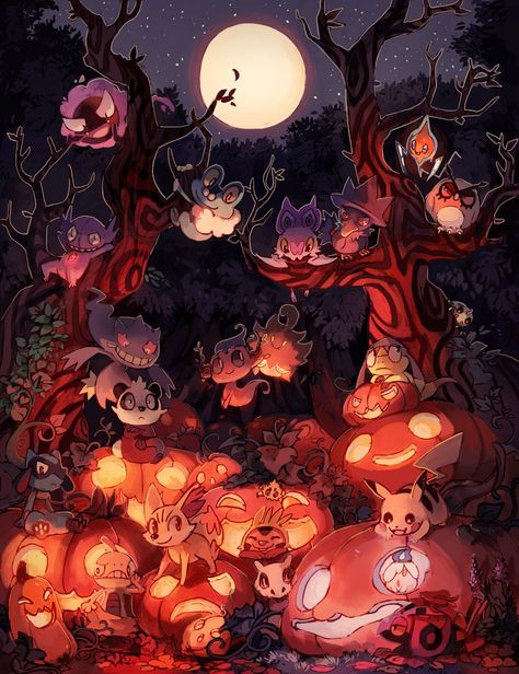 Pokemon Halloween Wallpapers - Top Free Pokemon Halloween Backgrounds - WallpaperAccess Ghost Pokémon Wallpaper, Ghost Type Pokemon Art, Pumpkaboo Wallpaper, Manga Halloween, Halloween Iphone Wallpaper, Pokemon Mignon, Deviantart Pokemon, Ghost Type Pokemon, Halloween Digital Art