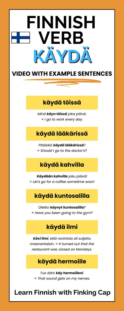 If you thought the Finnish verb KÄYDÄ only means "to go", then this is the video to watch! Käydä is an incredibly versatile verb and there are lots of different contexts you can use it in. Learn these example sentences and you will have expanded your Finnish vocabulary without actually learning that many new words. Finnish Phrases, Finnish Vocabulary, Learning Finnish, Learn Finnish, Finnish Language, Finnish Words, Egg Diet, World Languages, Lost In Translation