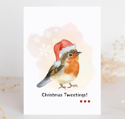 Festive Robin Christmas Card, Hand finished A5 Fun Robin Christmas Card, by FunhouseUK on Etsy Robin Christmas Card, Aquarell Christmas, Watercolour Christmas, Robin Christmas, Christmas Robin, Christmas Bird, Hand Of Cards, Christmas Drawing, Christmas Deals