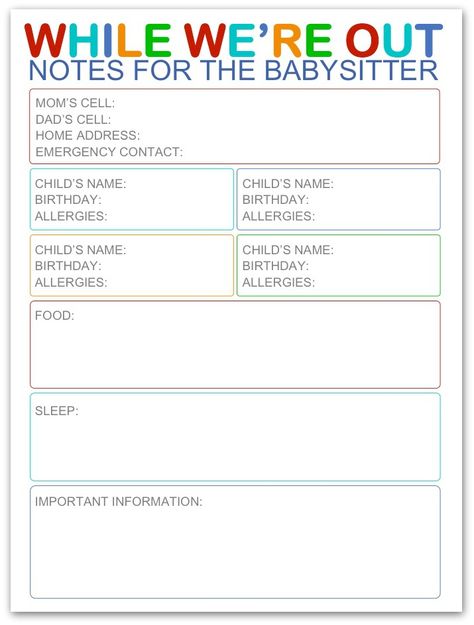 Notes for the Babysitter Free Printable Daycare Printables Forms, Babysitter Printable, Babysitter Checklist, Babysitting Kit, Babysitter Notes, Babysitting Flyers, Babysitting Activities, Babysitting Jobs, The Babysitter