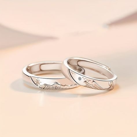 Faster shipping. Better service Cute Promise Rings For Couples Unique, Ring Reference, Couple Rings Silver, Numbers Roman, Matching Stuff, Sea Rings, Matching Promise Rings, Roman Numbers, Mountain Ring