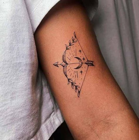 Small sagittarius tattoo by @wicked_mars Bow And Arrow Tattoo Sagittarius, Saggitarius Tattoo Man, Archer Tattoos For Women, Fire Arrow Tattoo, Small Sagittarius Tattoos For Women, Fire Sign Tattoo Sagittarius, Sagittarius Archer Tattoo, Archer Tattoo Sagittarius, Artemis Tattoo Design