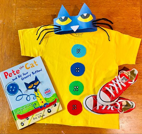 Pete The Cat Costumes Diy, Pete The Cat Dress Up Ideas, Pete The Cat Book Character Day, Pete The Cat Character Day Costume, Pete The Cat Diy Costume For Kids, Pete The Cat Dress Up, Story Book Costumes For Kids, Preschool Book Character Costumes, Dr Seuss Characters Dress Up