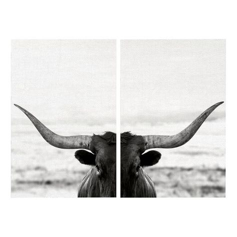 Longhorn Stare Diptych Canvas Wall Art 2 Piece by World Market Wall Art 2 Piece, Longhorn Bull, Unique Picture Frames, Hanging Artwork, Wall Art Set Of 2, Art Set Of 2, Contemporary Home Decor, Office Art, World Market