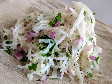 Turnip Slaw Recipe, Turnip Salad, White Turnip, Turnip Recipes, Ideal Protein Recipes, Potato Pasta, Root Veggies, Veg Dishes, Turnips