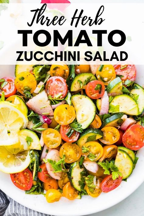 Summer Salads With Zucchini, Courgette Salad Recipe, Tomato Zucchini Salad, Zucchini And Tomato Salad, Fresh Tomato Salad Recipes, Cold Zucchini Salad, Zucchini Tomato Salad, Summer Side Salads, Summer Zucchini Recipes