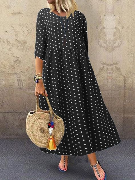 Color: Black, White Season: Summer, Spring Material: Cotton Long Tunic Dress, Bohemian Tunics, Printed Long Dresses, Half Sleeve Dresses, Long Tunic, Women Maxi, Maxi Dresses Casual, Vestido Casual, Loose Dress