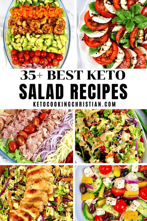 35 Best Keto Salad Recipes Who says salads have to be boring? These mouth watering Keto Salads are a great way to bring a fresh burst of flavor to your table! #ketosalads #lowcarbsalads #ketosaladrecipes #easysalads Keto Salads For A Crowd, Keto Salad Bowls, Keto Salad Toppings, Low Carb No Lettuce Salads, Salads That Arent Boring, Keto Cold Salads, Keto Chef Salad, Keto Lettuce Salads, Low Carb Recipes Salads