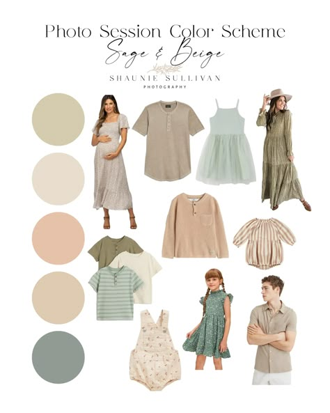 Sage And White Family Pictures, Maternity Clothes For Photo Shoot What To Wear Color Schemes, Spring Photo Shoot Color Schemes, Soft Neutrals Family Pictures, Family Photos Pastel Colors, Sage Green Dress Family Pictures, Blue Sage Clay Neutrals Family Photos, Cute Family Outfits For Pictures, Photo Wardrobe Ideas