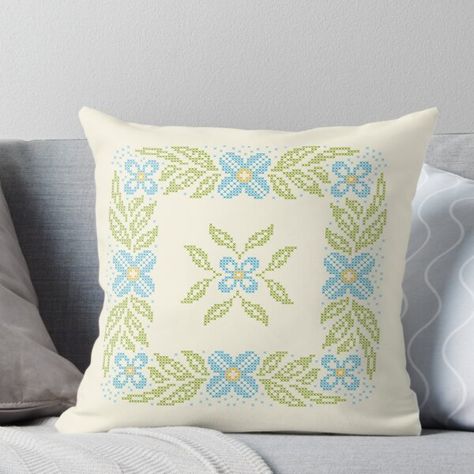 Cross Stitch Cushion Cover Design, Pillow Cross Stitch, Cross Stitch Cushion, Pillow Embroidery, Knitting Stitches Tutorial, Blue Throw Pillow, Cross Stitch Pillow, Cushion Cover Designs, Embroidery Stitch