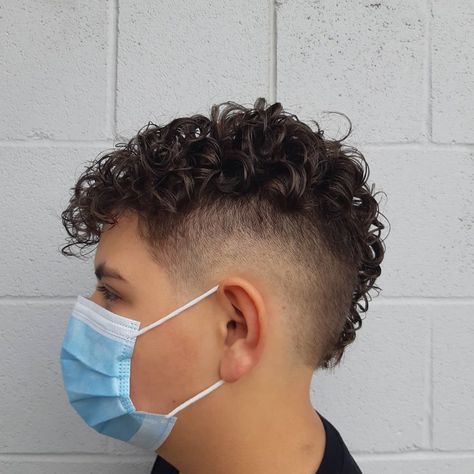 Mixed Boy Haircut Curly Hair, Hair Spikes, Fade Curly Hair, Curly Faux Hawk, Curly Hairstyles For Men, Mohawk Mullet, Curly Hair Fade, Faux Hawk Hairstyles, Monochrome Makeup Look