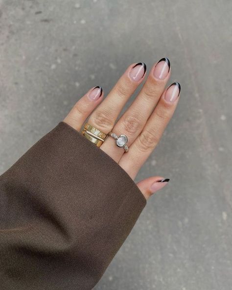 Black Tipped French Manicure, Black Nail Tips French Manicures, French Tip On Short Nails Natural, Extra Short Gel Nails, Black French Nails Short, Black French Short Nails, Black French Tip Short Nails, Short Black Tip Nails, French Black Tip Nails