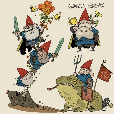 Gnomes Fantasy Art, Cartoon Gnome Drawing, Gnomes Character Design, Gnome Drawing Ideas, Weird Character Art, D&d Illustration, Gnome Reference, Candle Character Design, Character Inspo Art