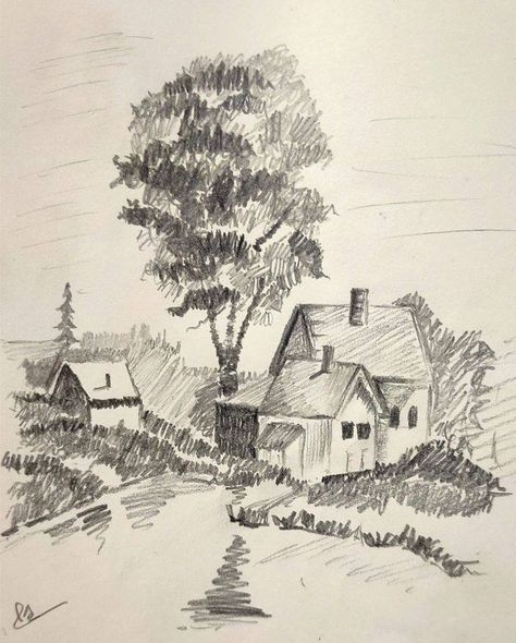 Pencil Art Drawings Realistic Landscape, Aesthetic Scenery Sketch, Landscape Sketch Pencil, Landscapes To Draw, Pencil Art Drawings Realistic, Pencil Journal, Landscapes Sketches, Sketching Landscape, Scenery Sketch