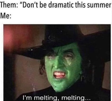 dont be dramatic this summer - me i'm melting - funny hot weather humor Sweating Meme, Hot Weather Humor, Hate Summer, Weather Memes, Weather Quotes, Wicked Witch Of The West, Summer Funny, Summer Humor, Wicked Witch