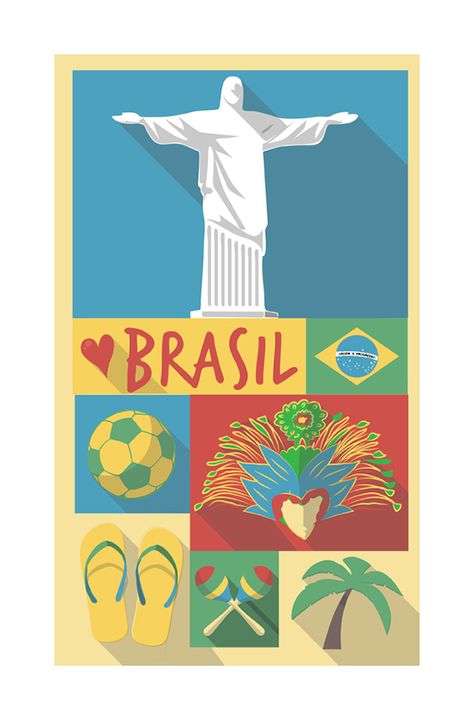 Travel poster collection Pamplet Design, Country Background, Brazil Wallpaper, Postcard Illustration, Brazil Art, Tourism Poster, Sports Graphic Design, City Illustration, Poster Collection