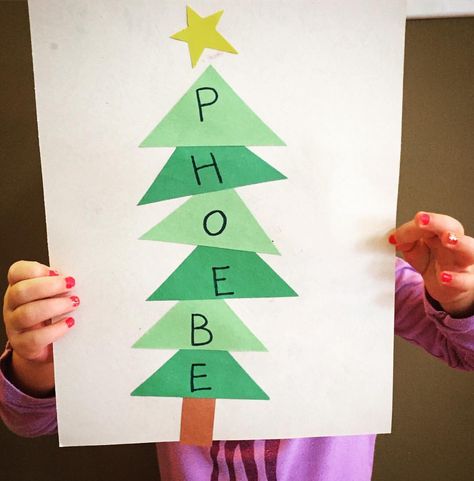 Name trees! 🌲 Name Tree Preschool, Christmas Name Crafts Preschool, Christmas Tree Name Craft, Christmas Name Craft, Name Activities Preschool, Advent Ideas, Christmas Preschool, Hallway Displays, Sabbath School