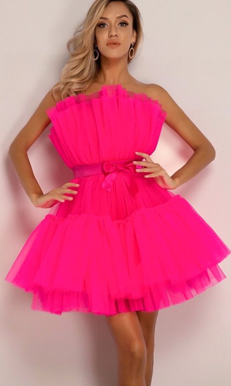 Tube Dress, Hot Pink, Mesh, Mini Dress, Pink, Dresses, Bandeau Dress