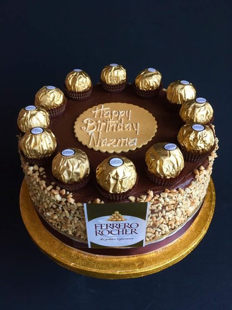 Ferrero Rocher Birthday Cake, Chocolate Cake Ferrero Rocher, Ferrero Rocher Cake, Cake Receipe, Small Birthday Cakes, Chocolate Covered Strawberry Recipe, Chocolate Cake Designs, Chocolate Lava Cake, Easy Cake Decorating