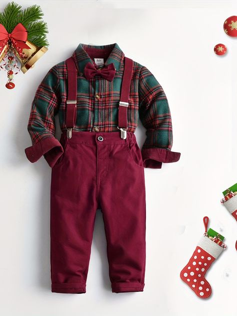 Faster shipping. Better service Gentleman Outfit, Boys Christmas Outfits, Red Trousers, Baby Boy Dress, Boys Long Sleeve Shirts, Suspender Pants, Birthday Kids, Baby Christmas Outfit, Style Basic