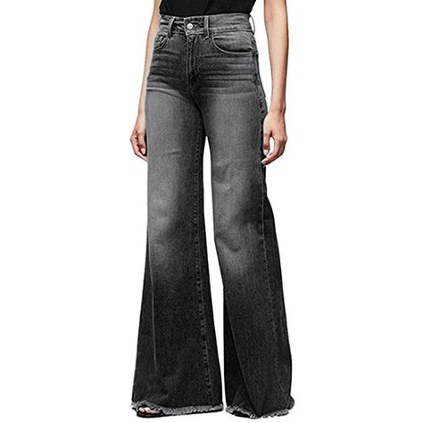 Women Wide Leg High Waisted Flared Jeans Retro Bootcut Raw Hem Denim Pants: Amazon.co.uk: Clothing Womens Flare Jeans, Jeans Street Style, Denim Decor, Moda Jeans, Stylish Jeans, Denim Patterns, Women Street, Vintage Fits, Jeans Casual