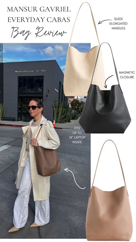 Mansur Gavriel Everyday Cabas Bag Review | Brooklyn Blonde Brooklyn Blonde, Mansur Gavriel Bag, Dressy Boots, Mom Bags, Spoiler Alert, Mansur Gavriel, Colorful Pictures, Laptop Bag, Winter Coat