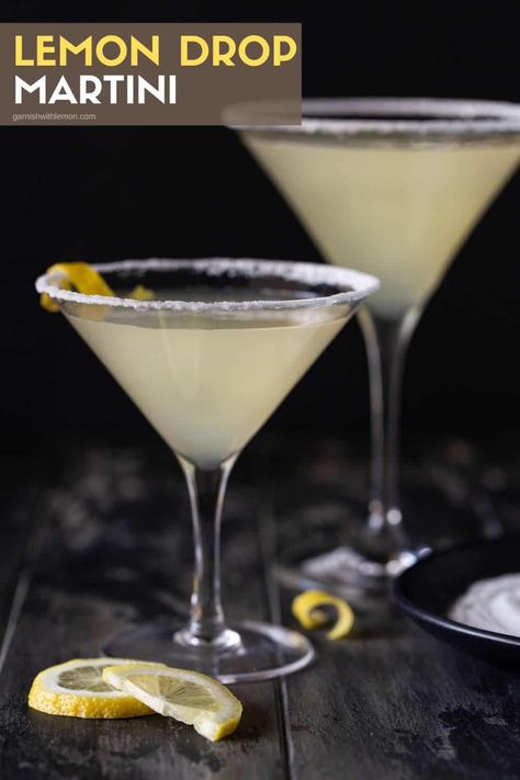 Bright and refreshing, this Lemon Drop Martini recipe is the perfect balance of sweet and sour!  This easy vodka cocktail will make you look like a master bartender and is the special (but EASY) touch your next happy hour needs. Lemon Drop Martini Recipe, Lemon Drop Recipe, Lemon Martini, Vodka Cocktails Easy, Citrus Vodka, Lemon Vodka, 4 Ingredient Recipes, Lemon Drop Martini, Simple Syrup Recipes