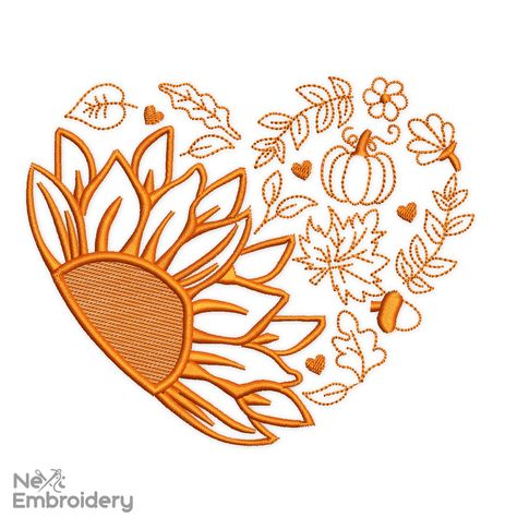 Maple Leaf Embroidery Design, Free Autumn Embroidery Patterns, Flower Heart Embroidery Pattern, Autumn Leaf Embroidery Pattern, Free Fall Machine Embroidery Designs, Fall Applique Designs, Sunflower Embroidery, Disney Birthday Shirt, Fall Applique