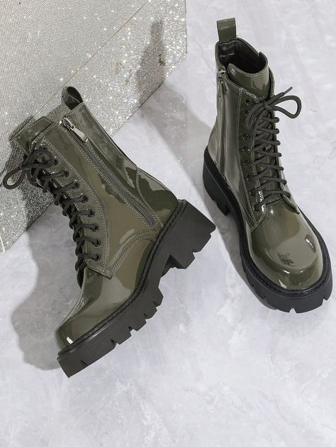 Green  Collar     Embellished  Spring/Fall Women Shoes Womens Boots For Fall, Women’s Boots, Womens Fall Shoes, Short Heeled Boots, Combat Boots Women, Fashion Shoes Heels, Women Ankle Boots, Green Spring, Boots Women Fashion