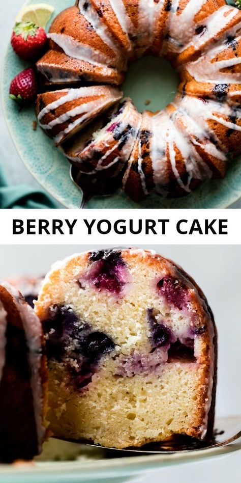 Cake Recipes Using Greek Yogurt, Cakes Made With Yogurt, Cakes Made With Greek Yogurt, Leftover Berry Recipes, Greek Yogurt Bundt Cake, Blueberry Yogurt Recipes, Leftover Yogurt Recipes, Cake With Yogurt Recipe, Leftover Greek Yogurt