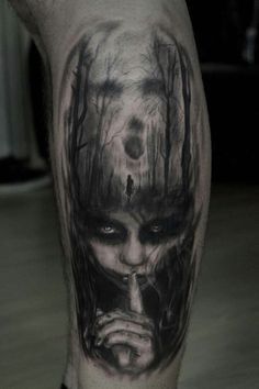 Sinister Tattoos Dark Art, Tattoos To Fill In Space, Dark Forest Tattoo Design, Evil Face Tattoo, Dark Fairy Tattoo Designs, Hanging Tattoo, Sinister Tattoos, Scary Tattoo Ideas, Good And Evil Tattoos