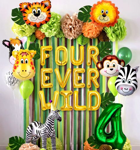 Fourth Birthday Party Theme, Boys 4th Birthday Party Ideas, 4th Birthday Party Theme, Fourest Birthday, Fourever Wild, Zoo Themed Birthday Party, Four Ever Wild Birthday, Birthday Party 4, Four Ever Wild