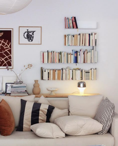 Bookcase & Bookshelf | 🤍 AESTHETIC BOOK CORNER 🤍⁠ "All the books look so nice on the #teebooks #shelves, don't they? I absolutely love them!"⁠ Thank you so much @… | Instagram Shelf Above Couch, Shelves Above Couch, Above Couch, Boho Interior, Living Room Storage, Living Room Style, Home Library, Bedroom Aesthetic, Interior Inspo