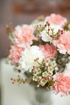 wax flowers and carnations Carnation Wedding Centerpieces, Carnation Centerpieces, Carnation Wedding, White Carnations, Carnation Bouquet, Pink Carnations, Wax Flowers, Carnation Flower, Nashville Wedding