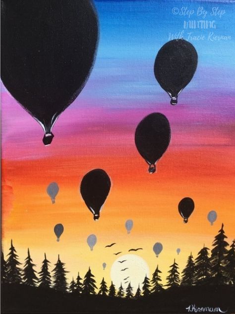 Sunset Painting - Learn To Paint An Easy Sunset With Acrylics Seni Arab, Northern Lights Painting, Balloon Painting, Seni Vintage, Silhouette Painting, Simple Canvas Paintings, Canvas Painting Tutorials, Oil Pastel Art, Easy Canvas Painting