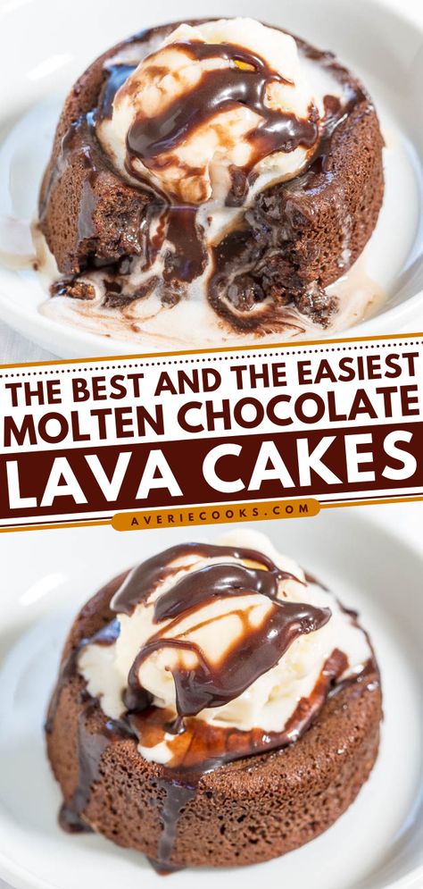 The Best and The Easiest Molten Chocolate Lava Cakes - Averie Cooks Best Chocolate Cake Ever, Chocolate Lava Cakes, Chocolate Lava Cake Recipe, Molten Chocolate Lava Cake, Lava Cake Recipes, Molten Lava Cakes, Molten Chocolate, Chocolate Lava, Chocolate Lava Cake