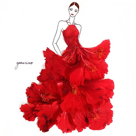 Inspired By Nature: Floral Fashion Illustrations by Grace Ciao | http://www.designrulz.com/design/2015/01/inspired-nature-floral-fashion-illustrations-grace-ciao/ Grace Ciao, Flower Dress Art, Moda Floral, Fashion Drawing Sketches, Red Hibiscus, Fashion Sketches Dresses, Sketches Dresses, Fashion Illustration Dresses, Dress Sketches