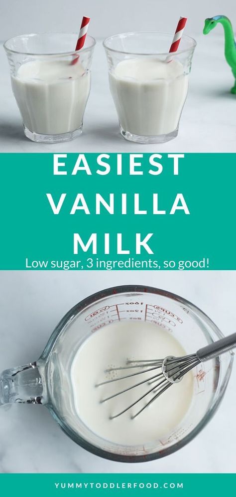 Learn how to make homemade Vanilla Milk in 2 minutes with 3 simple ingredients—and way less sugar! #vanillamilk #toddlerfood #toddlersnack #kidsfood #glutenfree Vanilla Milk Recipe, Creamer Homemade, Toddler Snack, Healthy Snacks To Make, Making Yogurt, Baby Recipes, Milk Syrup, Yogurt Drinks, Vanilla Milk