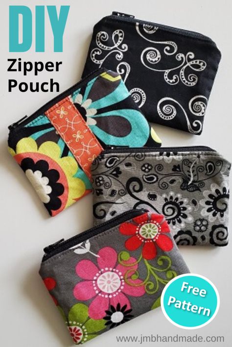 Learn how to sew a small zipper pouch / coin purse using these easy to follow instructions.  Simple DIY sewing project for beginners. Sew Zipper Pouch Free Pattern, How To Sew A Coin Purse Free Pattern, 7 Inch Zipper Projects, Small Zipper Bags Free Pattern, Small Diy Sewing Projects, Free Pouch Patterns To Sew, Mini Zipper Pouch Pattern, Small Pouch Sewing Pattern Free, Small Zippered Pouch Pattern Free