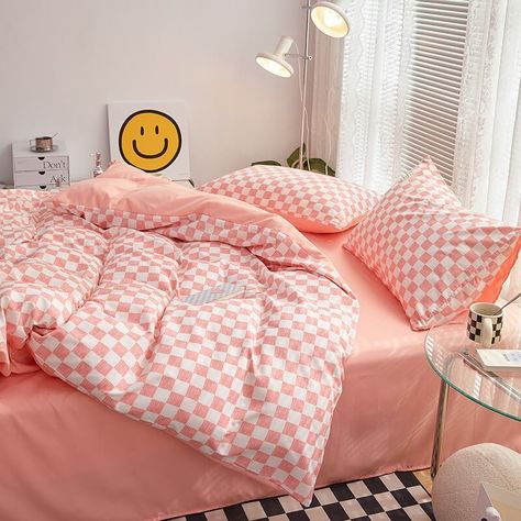 Cute and aesthetic colorful bedding duvet cover set with small checker print. Will perfectly fit danish pastel, kawaii, soft girl and many other aesthetic rooms. Material: 100% Polyester Inner/Comforter/Pillows not included. See package configuration and sizes below: Single: 1x Duvet Cover: 59x79in (150x200cm)1x Flat Sheet: 71x90in (180x230cm) 1x Pillow Case: 19x29in (48x74cm) Full: 1x Duvet Cover: 79x91in (200x230cm) 1x Flat Sheet: 92x98in (235x250cm) OR 1x Fitted Sheet 59x79in (150x200cm)2x Pi Indie Bedding Sets, Twin Bed Comforter Sets Aesthetic, Checkered Room Aesthetic, Aestethic Bed, Bedsheet Ideas, Fall Bedding Sets, Cute Bed Sheets, Cute Bed, Cute Duvet Covers