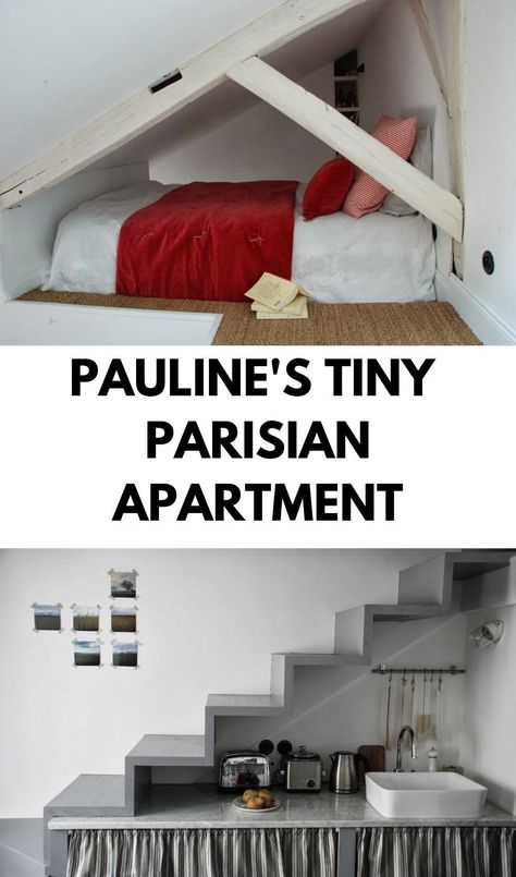 Tiny Mezzanine, Small Loft Apartment Studio Apt Tiny Spaces, Mini Studio Apartment Small Spaces, Mezzanine Loft Bedroom, Mini Loft Apartment, Mezanine Interior, Tiny Parisian Apartment, Attic Studio Apartment, Tiny Loft Apartment