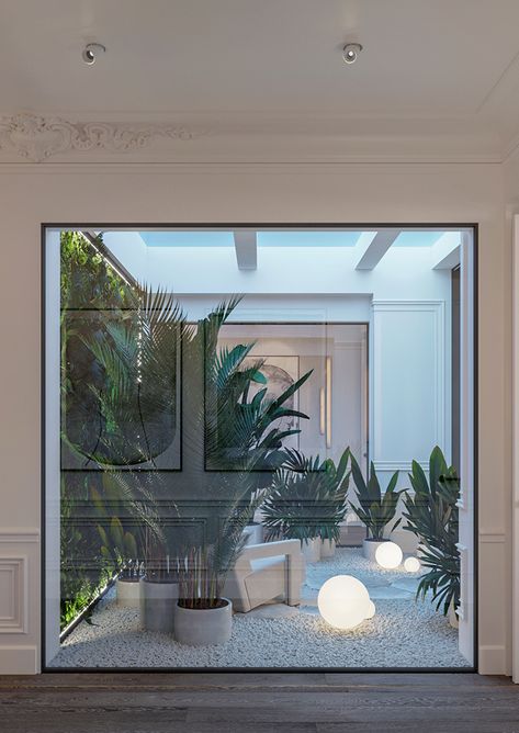 Winter Garden in the project "White Elegance" by Ab-architects | Russia | 3D visualization | #abarchitects #зимнийсад #wintergarden Inside Garden Ideas Interiors, Winter Room Design, Winter Garden Architecture, Indoor Plant Room, Unique Home Interior, Winter Garden Ideas, Indoor Garden Rooms, Indoor Courtyard, British Colonial Decor