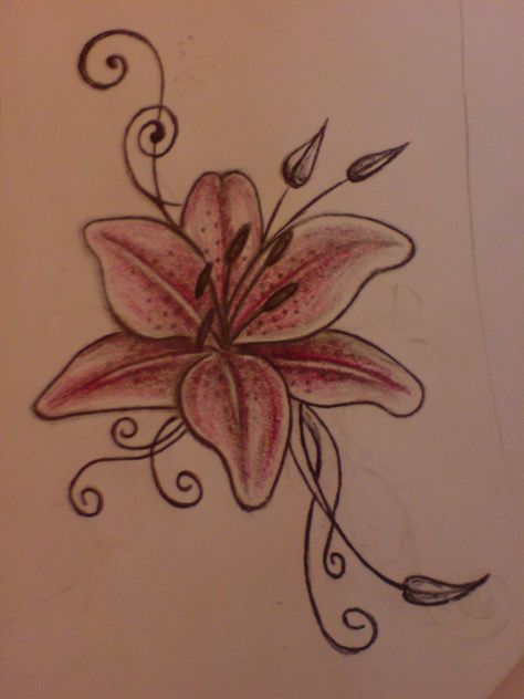 Small Lily Tattoo, Stargazer Lily Tattoo, Tattoo Lily, Tiger Lily Tattoos, Water Lily Tattoos, Lillies Tattoo, Lily Tattoo Design, Lilies Drawing, Tato Dengan Makna